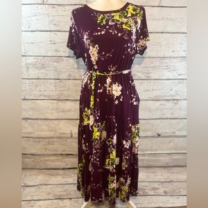 TORRID Jersey Midi Dress Short Sleeve Tiered Purple Floral-14/16